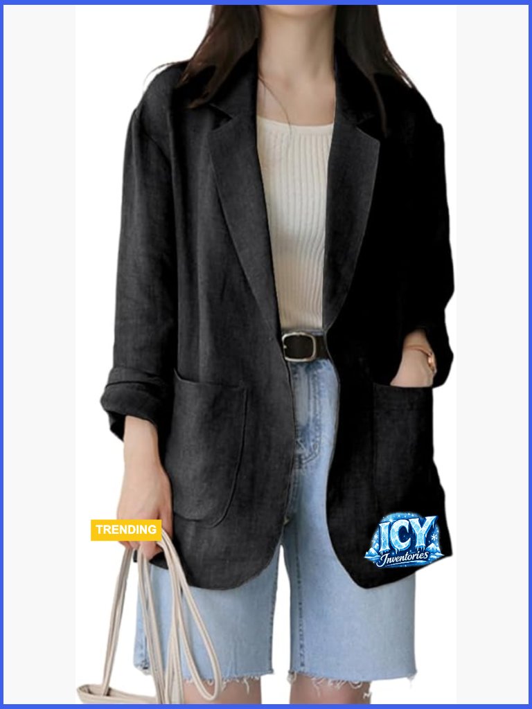 Linen Blend Blazer Long Sleeve Casual Lightweight Spring Summer